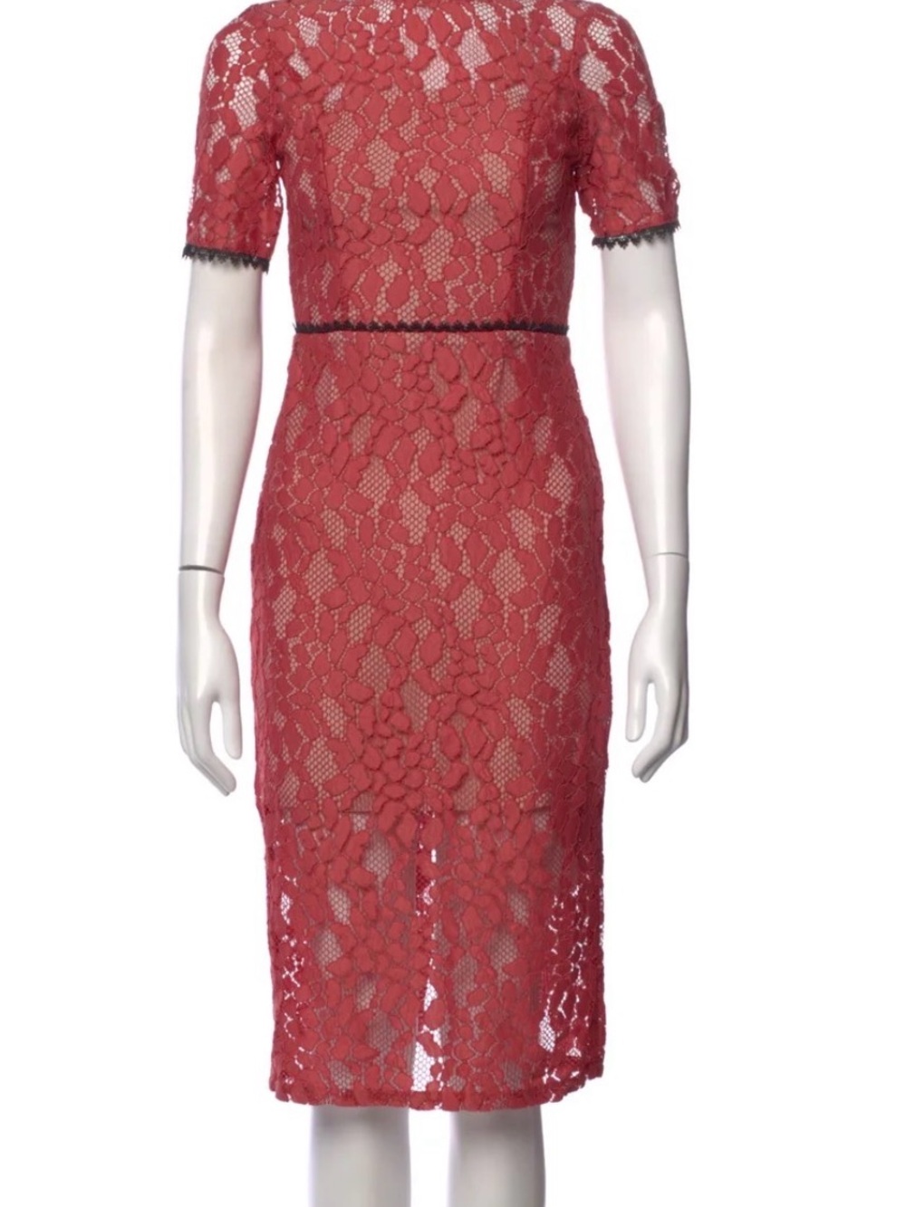 Alexis Coral Lace Sheath Dress with Short Sleeves
